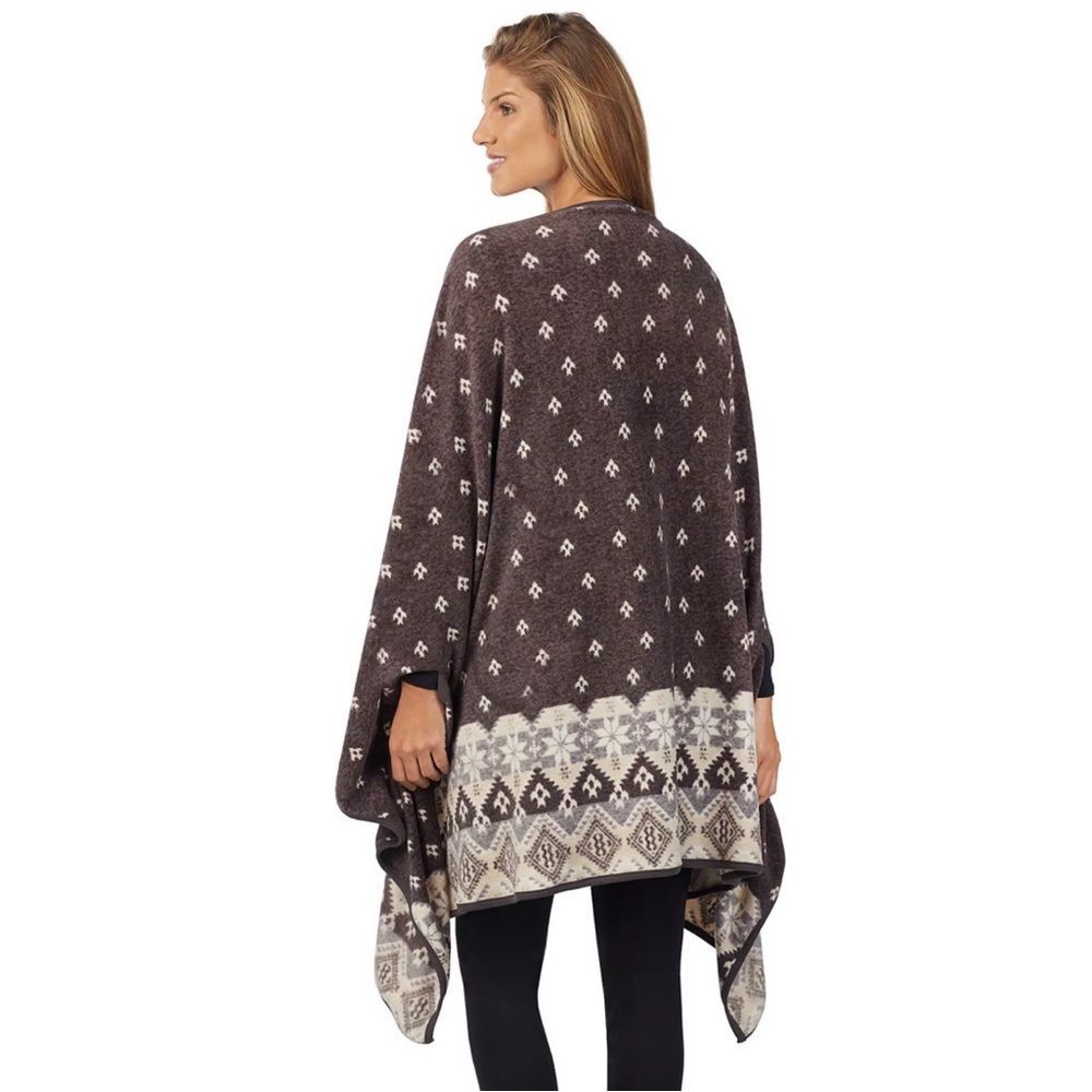 Cuddl Duds Gray Blanket Wrap Patterned Shawl Poncho Shrug Tunic Fleece Wrap